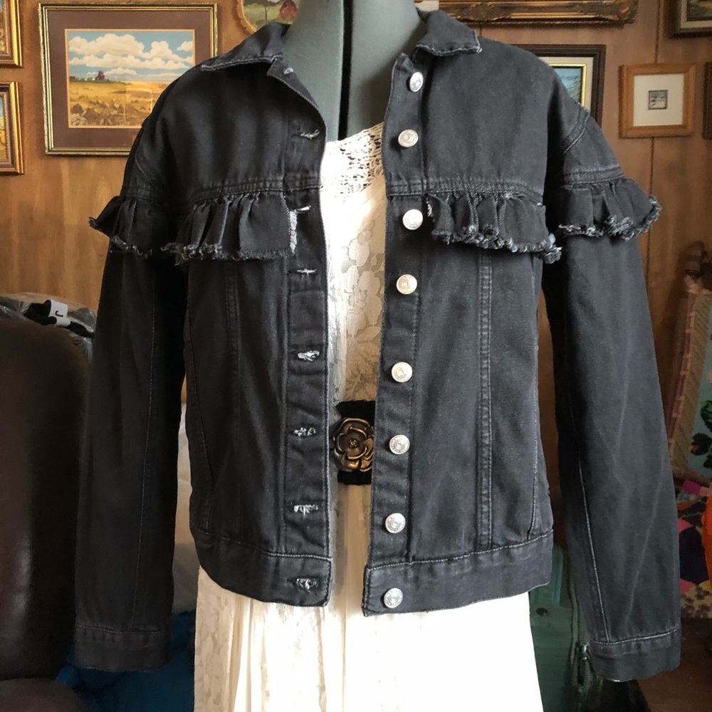 Hand Painted Ruffle Jean Jacket - Picture 5 of 10